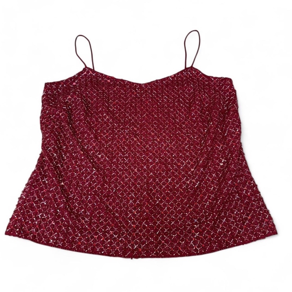 Ann Taylor Burgundy Beaded Silk Cami Top
